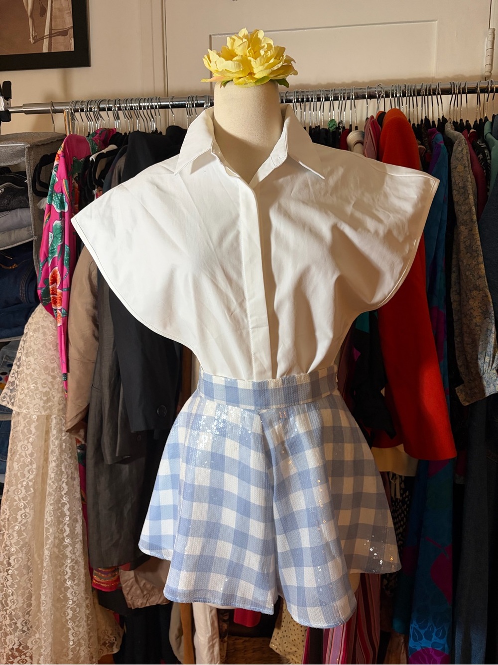 ASOS DESIGN Sequin Flirty Suit Shorts / Blue Plaid Gingham Sz 2